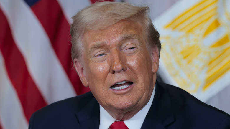 image of Donald Trump mid-sentence at Davos