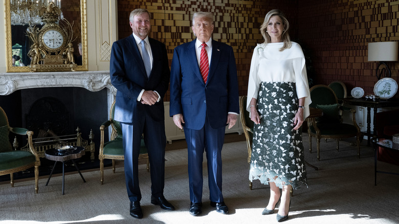 King Willem-Alexander of the Netherlands, President Donald Trump, and Queen Maxima during a NATO summit