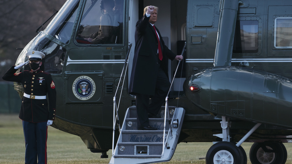 Trump boarding the Marine One helicopter