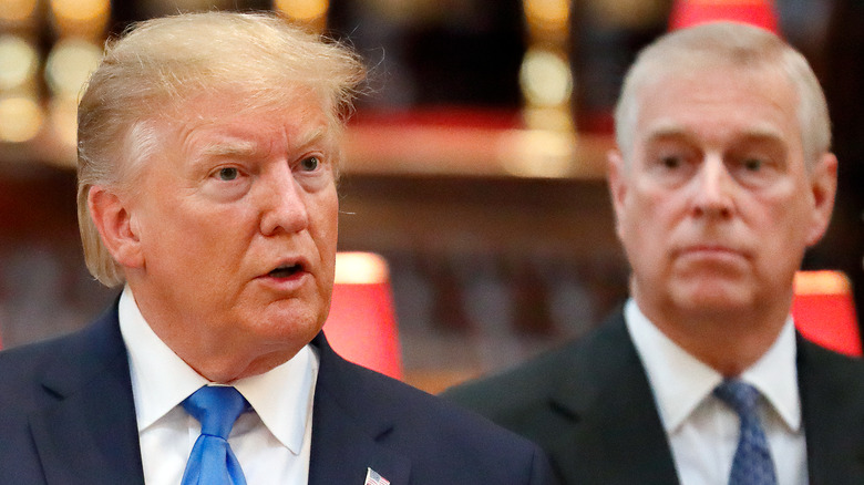 Prince Andrew looking at Donald Trump at an event in the U.K.