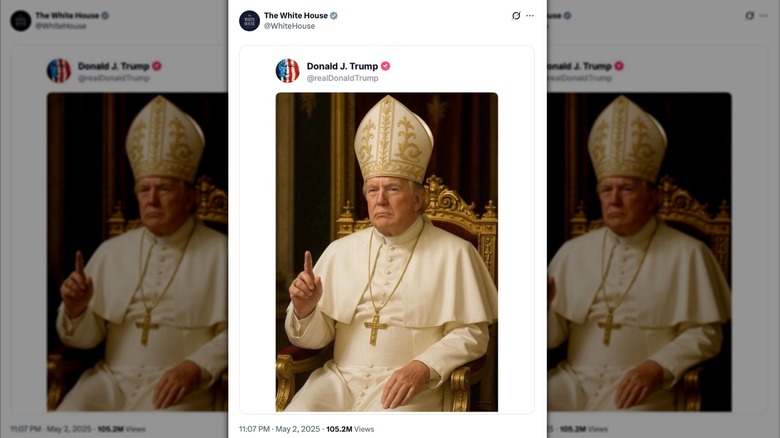 AI-generated image of Donald Trump as the pope, posted by the official White House X page