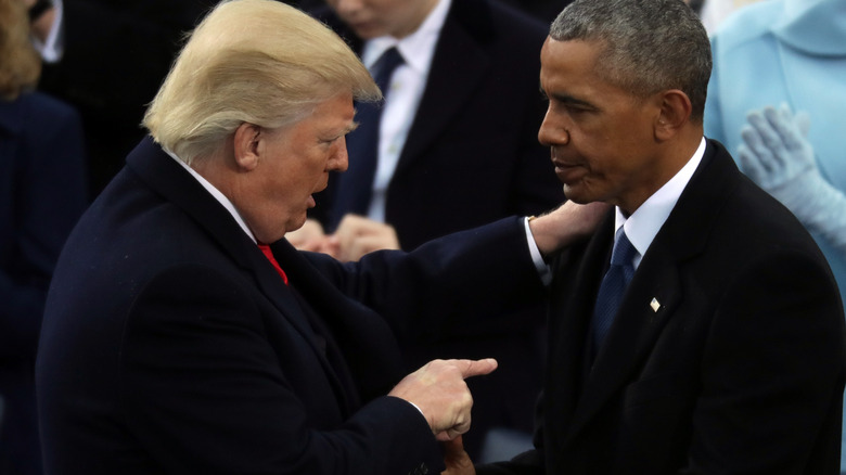 Donald Trump pointing at Barack Obama