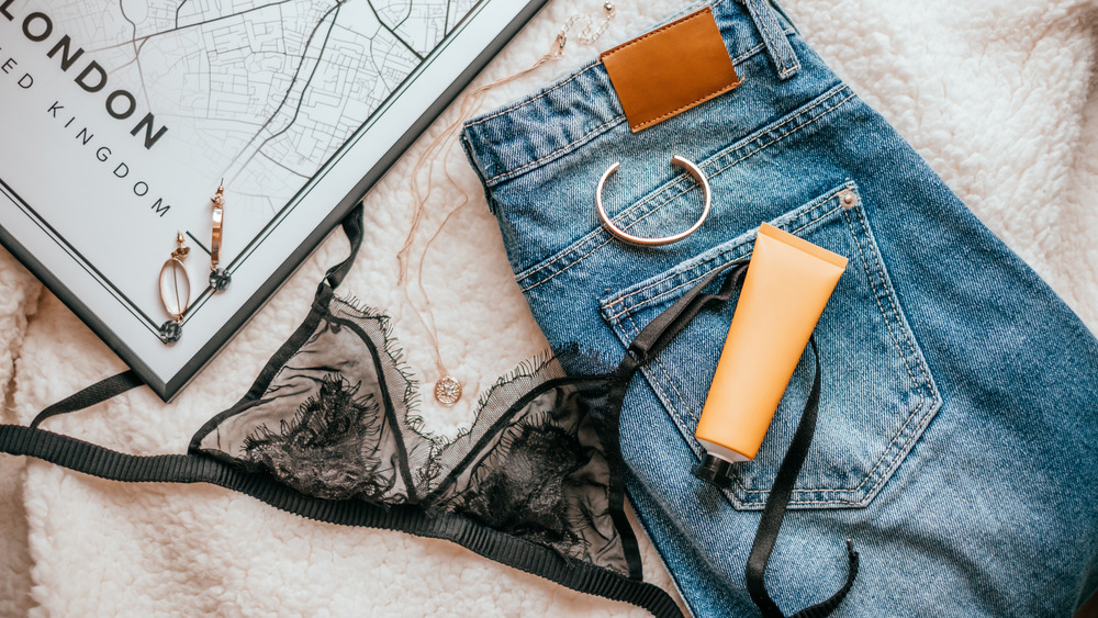 Lace bralette and jeans outfit