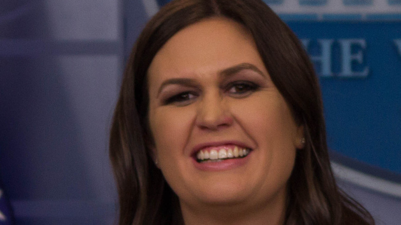 Sarah Huckabee Sanders in press room