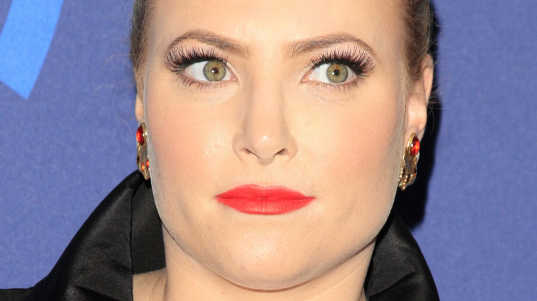 Close up of Meghan McCain wearing red lipstick