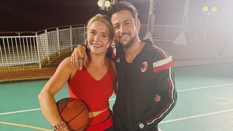 Paige Vermeer poses with Hallmark crush Tyler Hynes during the 2024 Hallmark Christmas Cruise