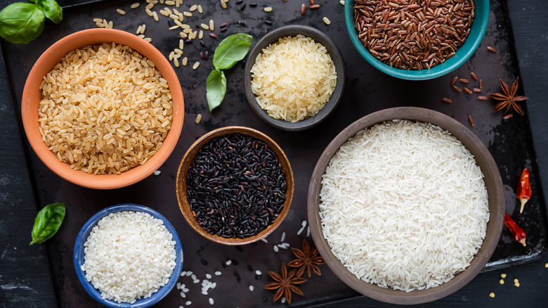 Different types of rice on a tray