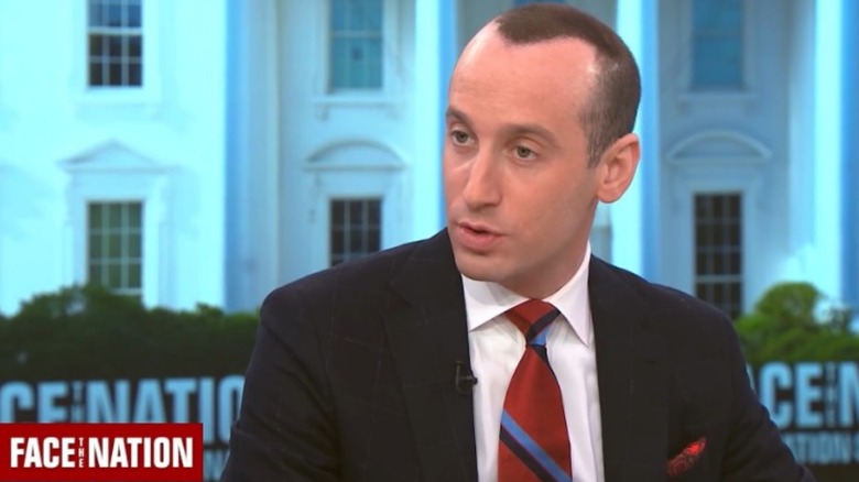 Stephen Miller with spray on hair on Face the Nation.