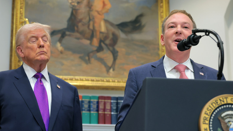 President Donald Trump standing next to Environmental Protection Agency Administrator Lee Zeldin