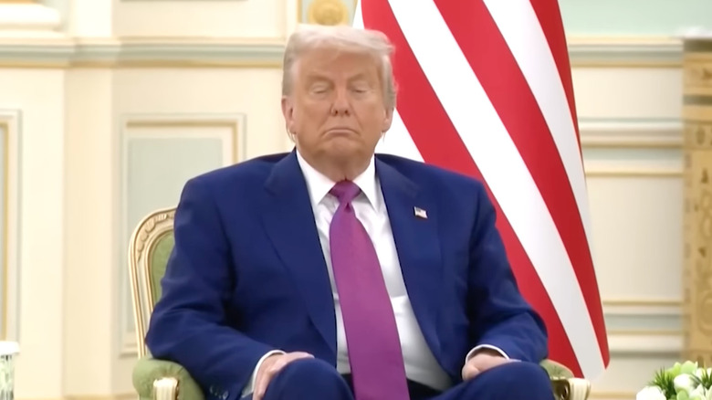 Donald Trump closing his eyes while meeting with Saudi Crown Prince