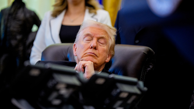 Donald Trump appears to have his eyes closed during meeting in 2025
