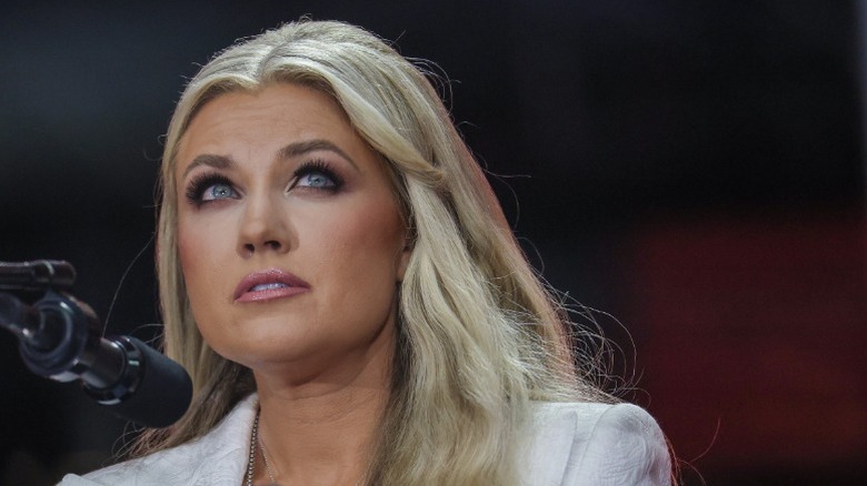 Erika Kirk speaks during a memorial service for Charlie Kirk in Glendale, AZ (2025)