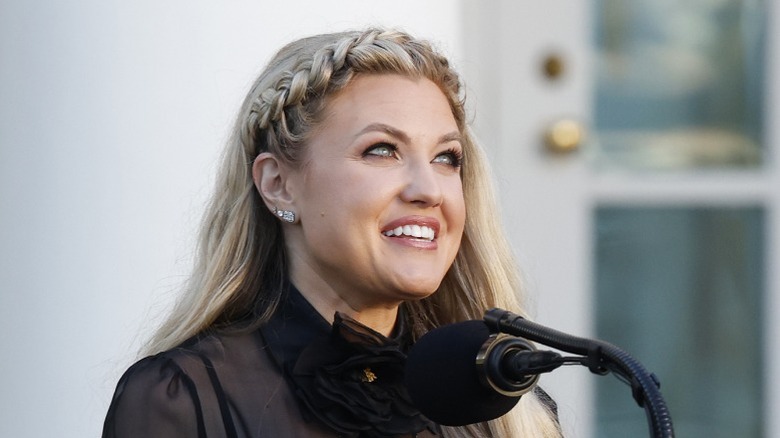 Erika Kirk speaks during a ceremony in the Rose Garden of the White House in Washington, DC (2025)
