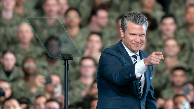 Pete Hegseth addresses military personnel aboard the USS George Washington