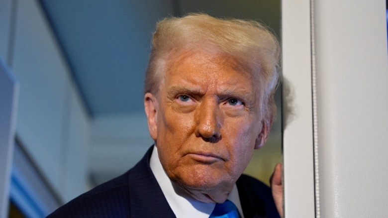 Donald Trump speaks to journalists on Air Force One en route to South Korea (2025)