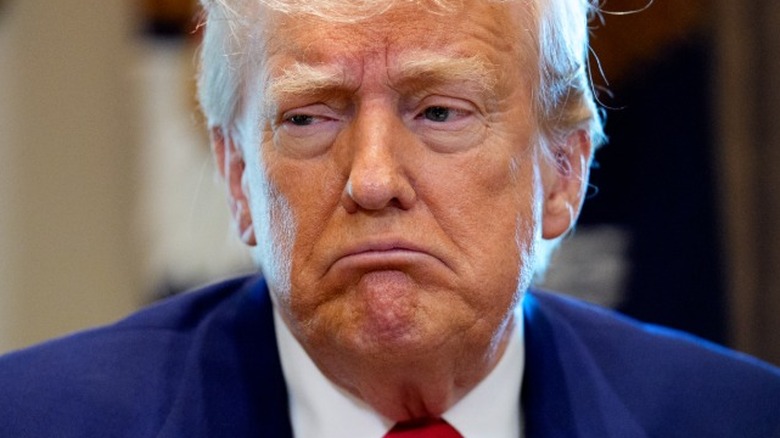 Donald Trump reacts to a question during a Cabinet meeting in the White House (2025)