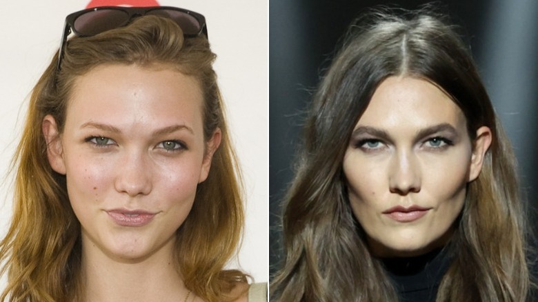 Split image of Karlie Kloss in 2010 and at the Gucci Fall Winter 2026 show