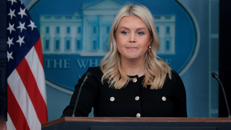 Karoline Leavitt holding a press conference on February 18, 2026