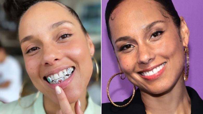 Alicia Keys split image no makeup