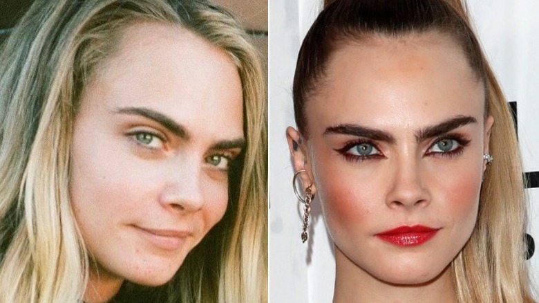 Cara Delevingne split image no makeup