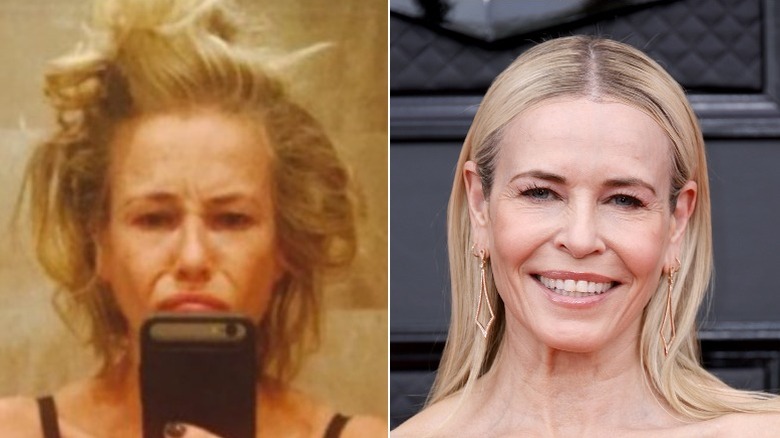 Chelsea Handler split image no makeup