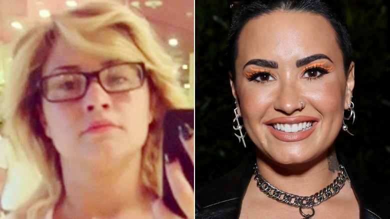 Demi Lovato split image no makeup