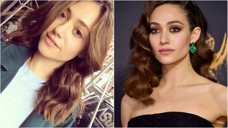 Emmy Rossum split image no makeup