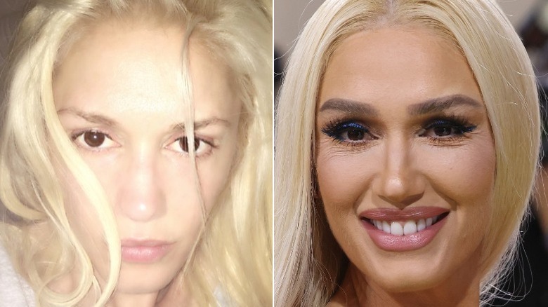 Gwen Stefani split image no makeup