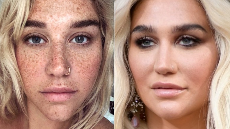 Kesha split image no makeup, makeup