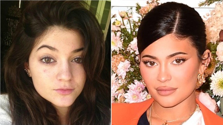 Kylie Jenner split image no makeup