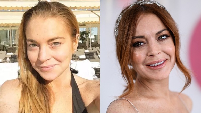 Lindsay Lohan split image no makeup