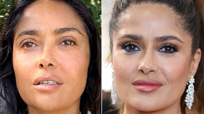 Salma Hayek with wet curly hair