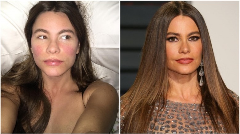 Sofia Vergara split image no makeup