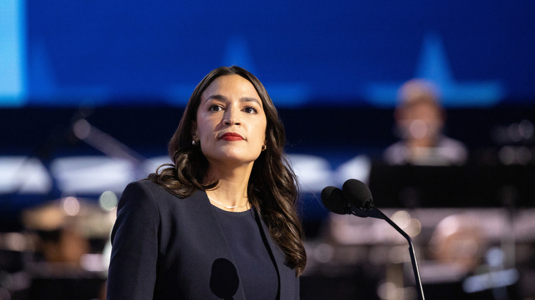 Alexandria Ocasio-Cortez speaking at the 2024 DNC