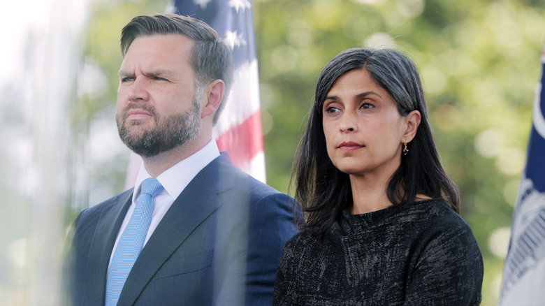 JD and Usha Vance looking serious at event
