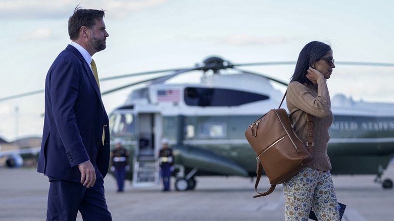 JD Vance and Usha Vance getting ready to board Air Force 2