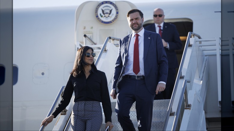 JD and Usha Vance exiting Air Force Two