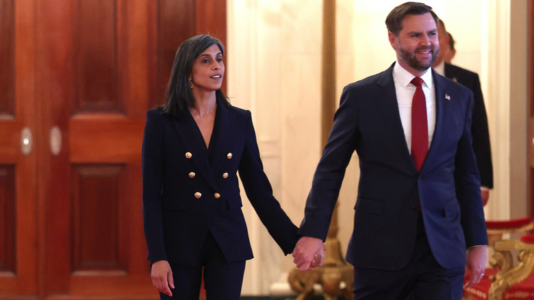 image of Usha Vance and VP JD Vance arriving at an event holding hands