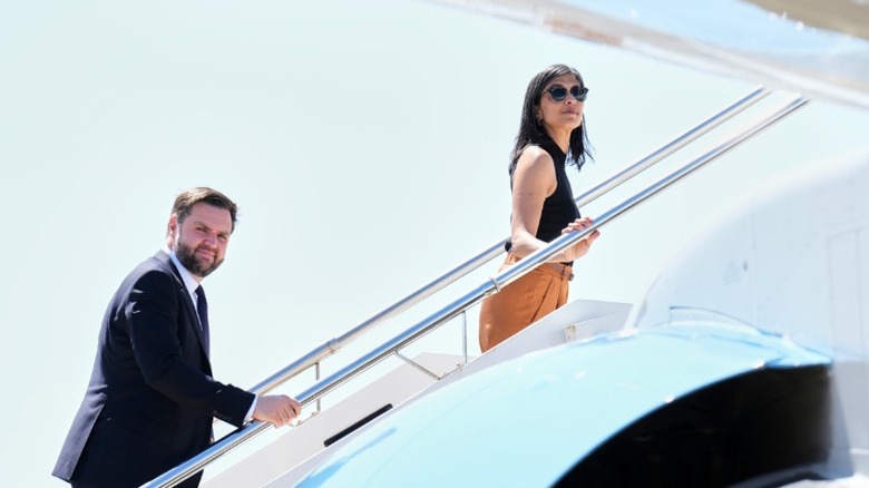 JD Vance and Usha Vance board Air Force Two at Leonardo da Vinci International Airport in Rome (2025)