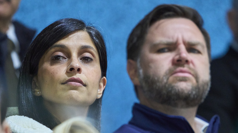 Usha and JD Vance scowling