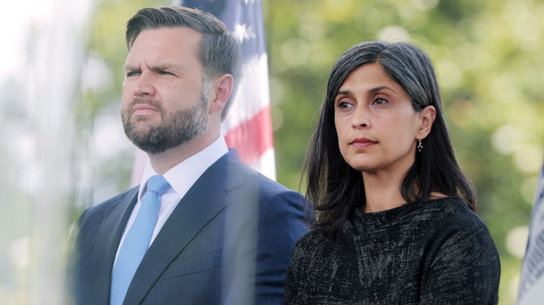 JD Vance and his wife Usha Vance listen during the 44th annual National Peace Officers' Memorial Service at the U.S. Capitol on May 15, 2025.