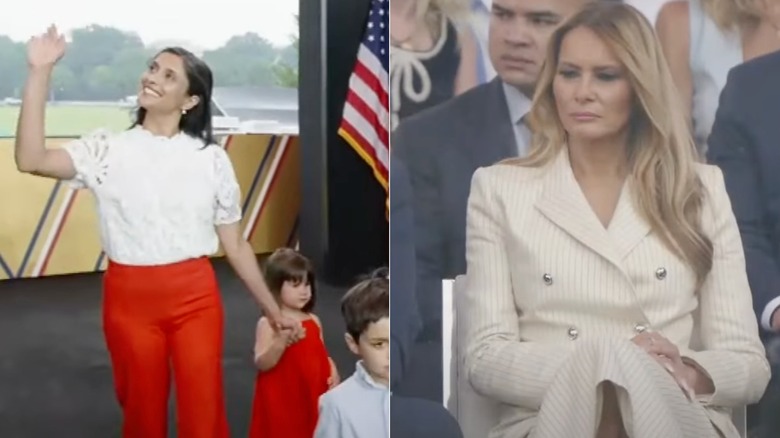 Usha Vance waving at the military parade & Melania Trump watching the military parade