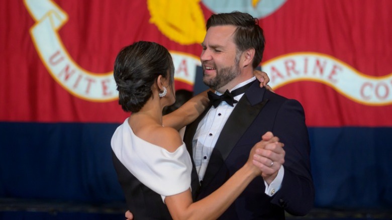 Usha Vance and JD Vance dance together at the Marine Ball in Washington, DC (2025)