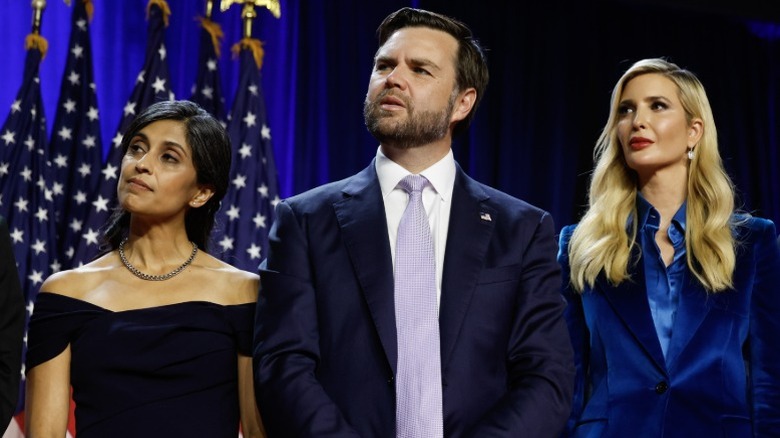 Usha Vance, JD Vance, and Ivanka Trump onstage during an Election Night event in Palm Beach, FL (2024)