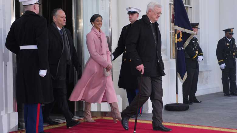 Usha Vance walking ahead of Doug Emhoff on Inauguration Day