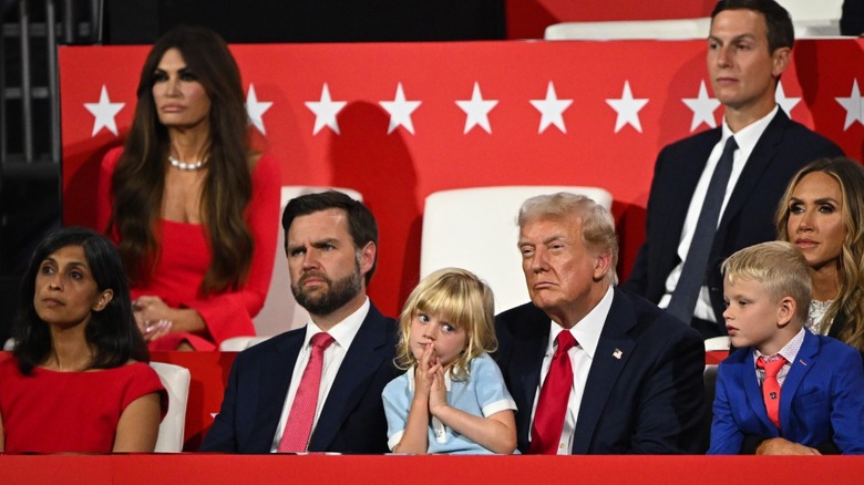 Usha Vance, JD Vance, Donald Trump, and Lara Trump attend the RNC in Milwaukee, WI (2024)