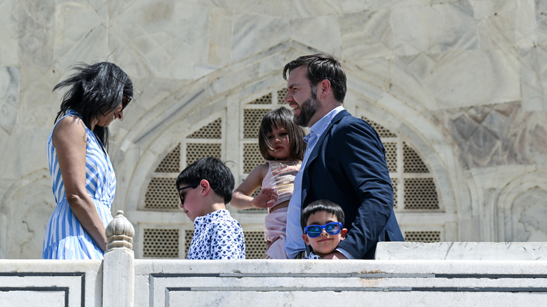 U.S. Vice President JD Vance and his family, including wife Usha Vance, visit the Taj Mahal on April 23, 2025 in Agra, India