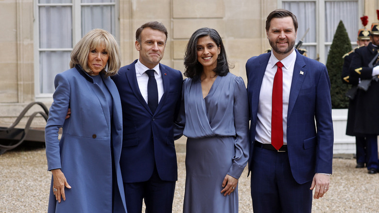 Brigitte and Emmanuel Macron & JD and Usha Vance in France