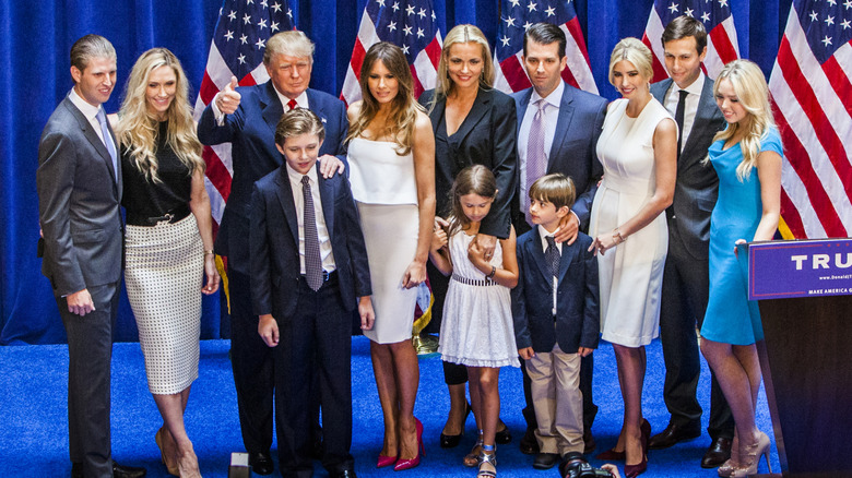 Donald Trump and family on stage when he announced his run for presidency