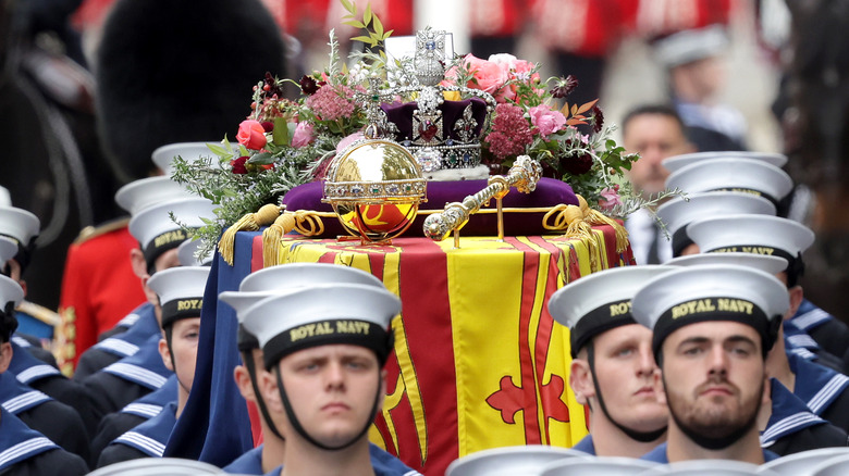 Queen's coffin at funeral procession